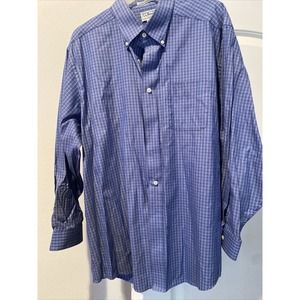 LL Bean Size L 17/33 Long Sleeve Button Down Shirt Navy/ Gray Checker